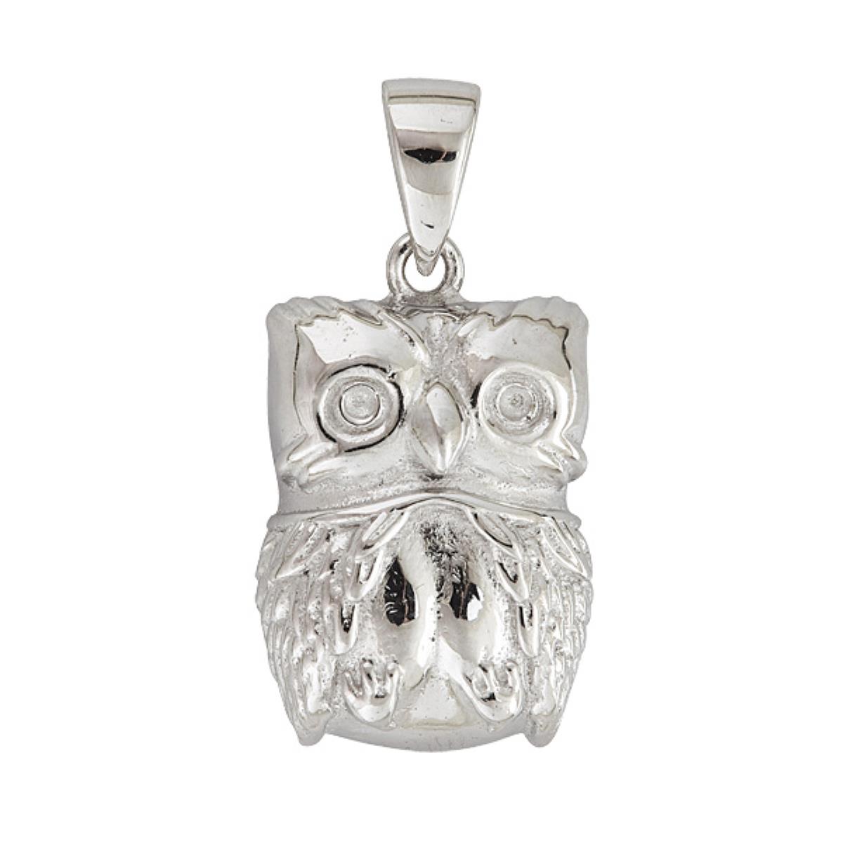 Sterling Silver Rhodium Owl Pendant