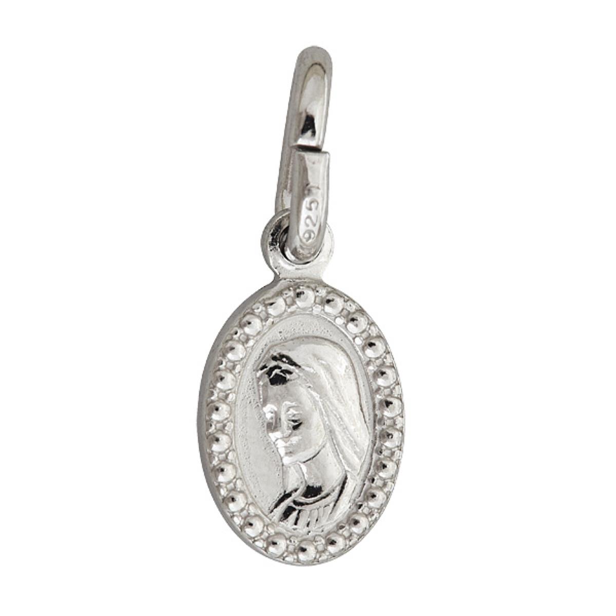 Sterling Silver mm Oval  Virgin Mary Medal w Textured Border