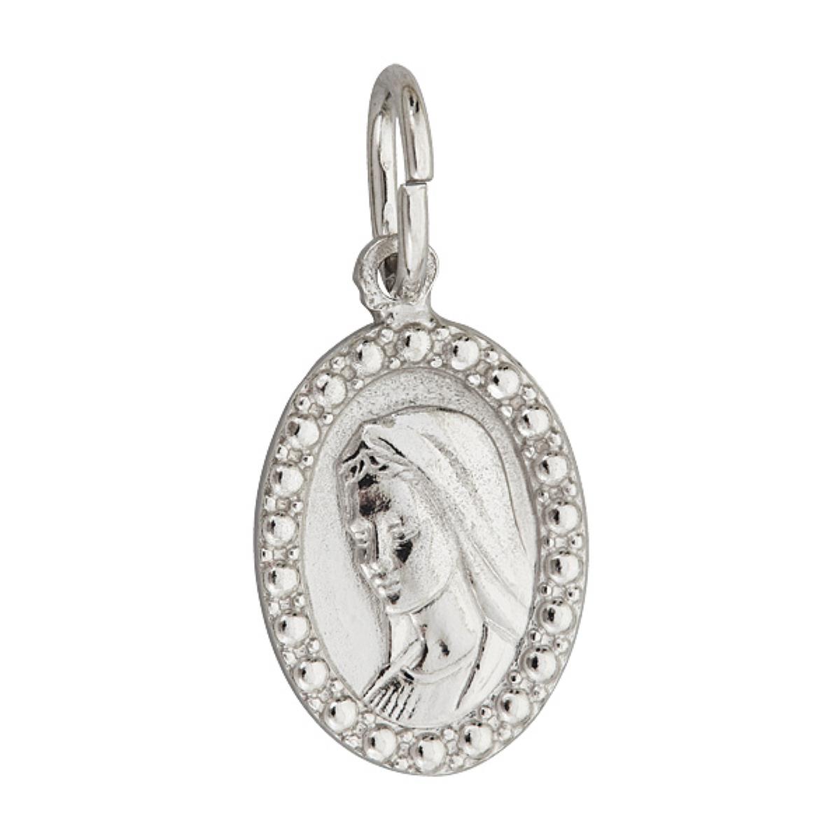 Sterling Silver mm Oval  Virgin Mary Medal w Textured Border