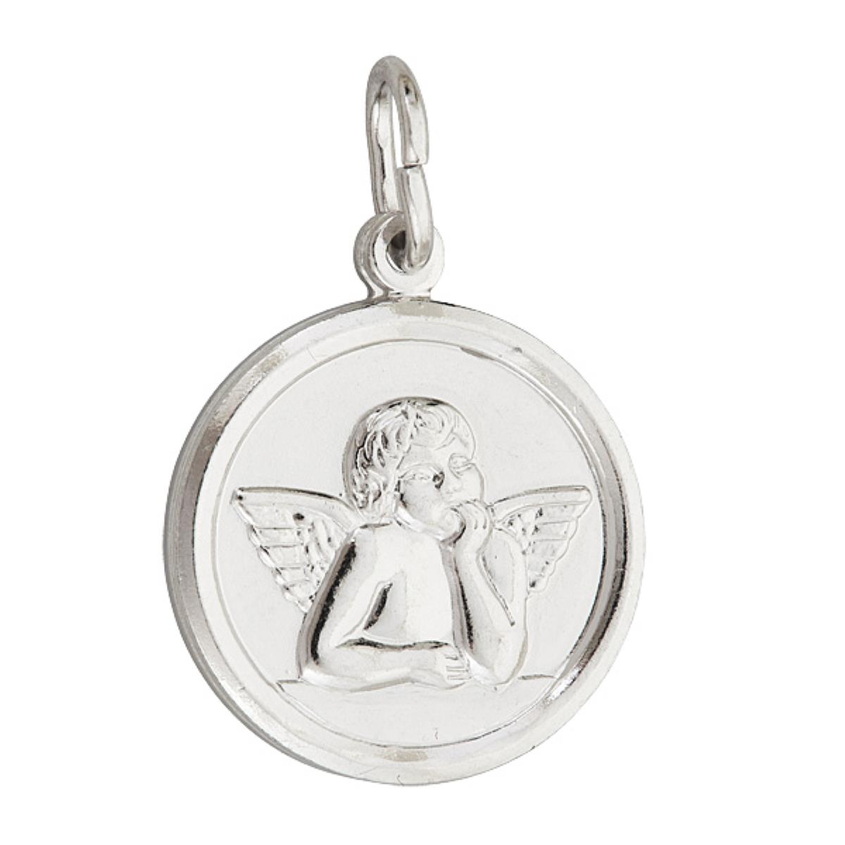 Sterling Silver mm Round Cherub Angel Medal