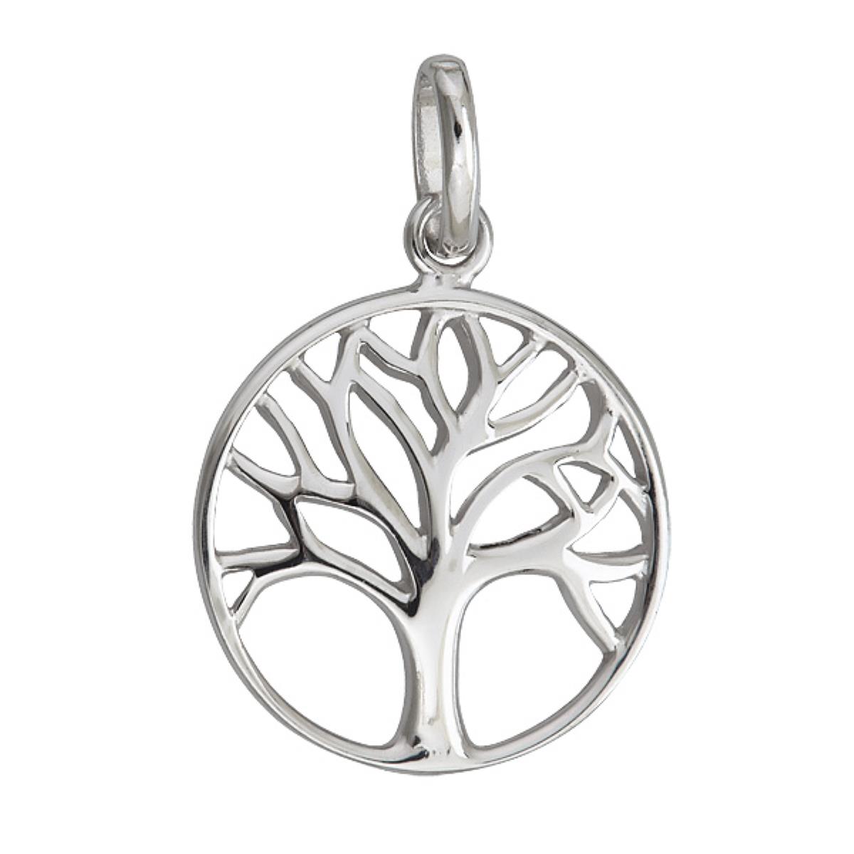 Sterling Silver Rhodium High Polished Tree of Life Pendant