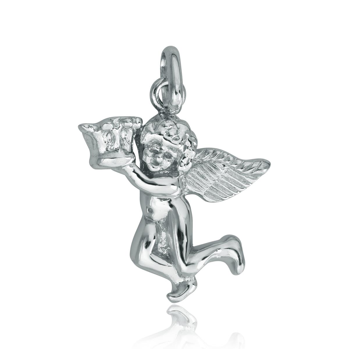 Sterling Silver Rhodium High Polished Angel Pendant