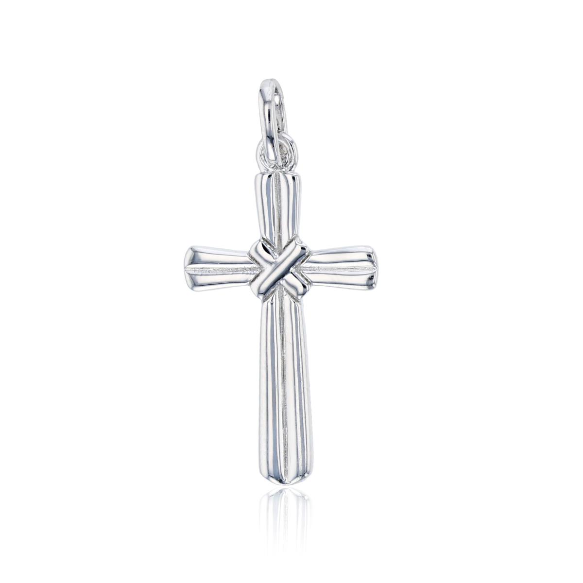 Sterling Silver Rhodium Cross with Ties at Center