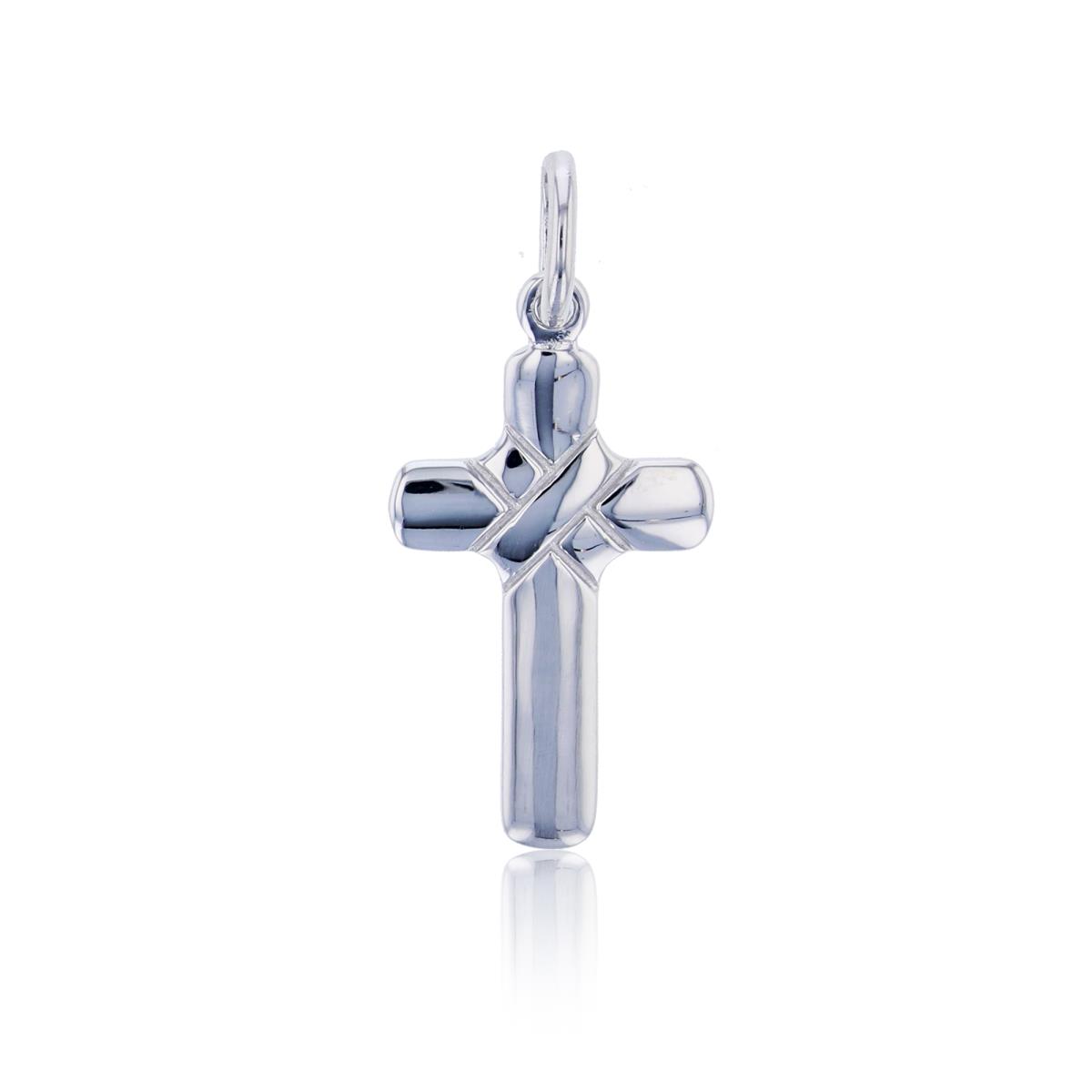 Sterling Silver Rhodium Cross Pendant w Ties at Center