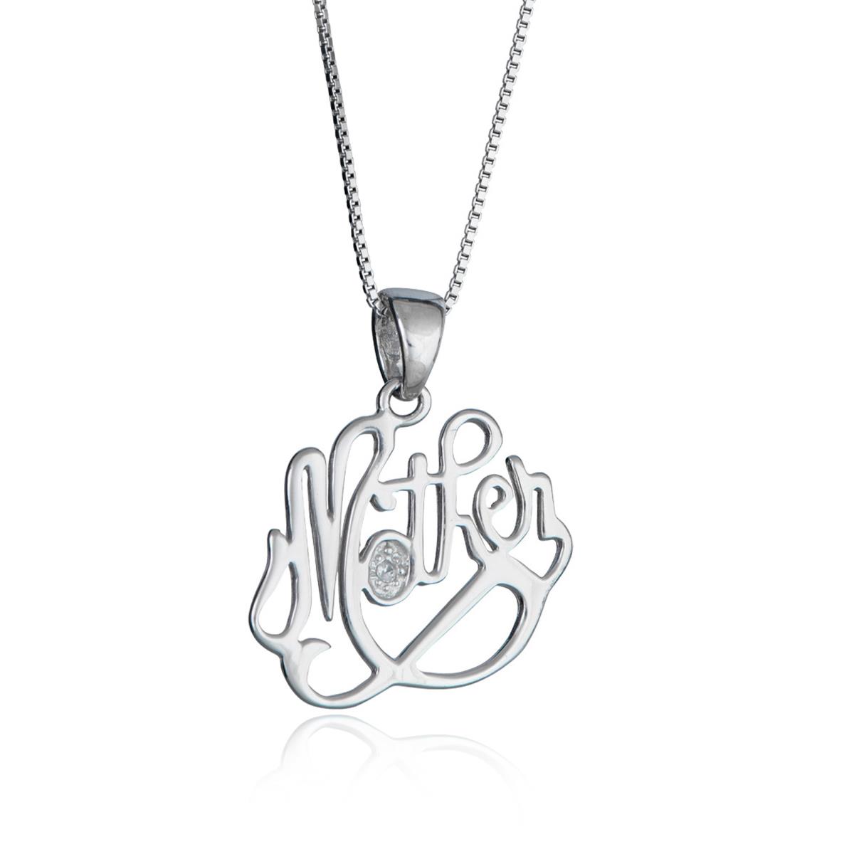 Sterling Silver Rhodium High Polished Script Mom Mother Pendant