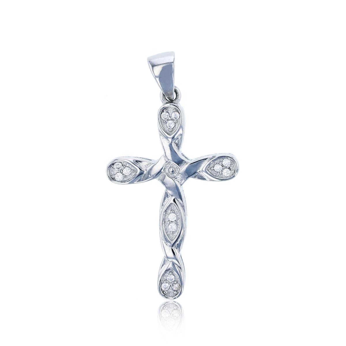 Sterling Silver Rhodium Braided Cross Pendant