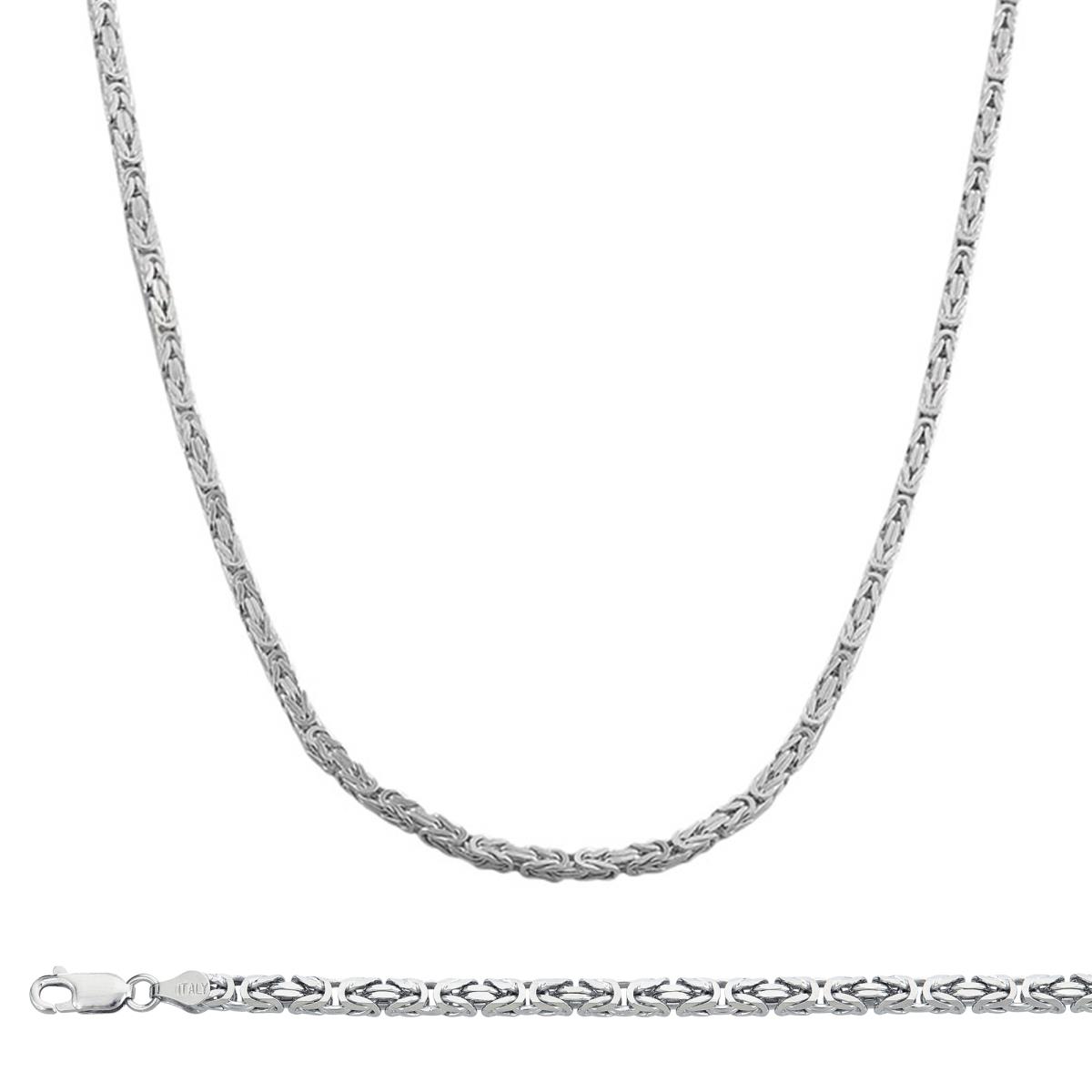 Sterling Silver 3.70mm 18" Solid Byzantine Rhodium Plated Chain
