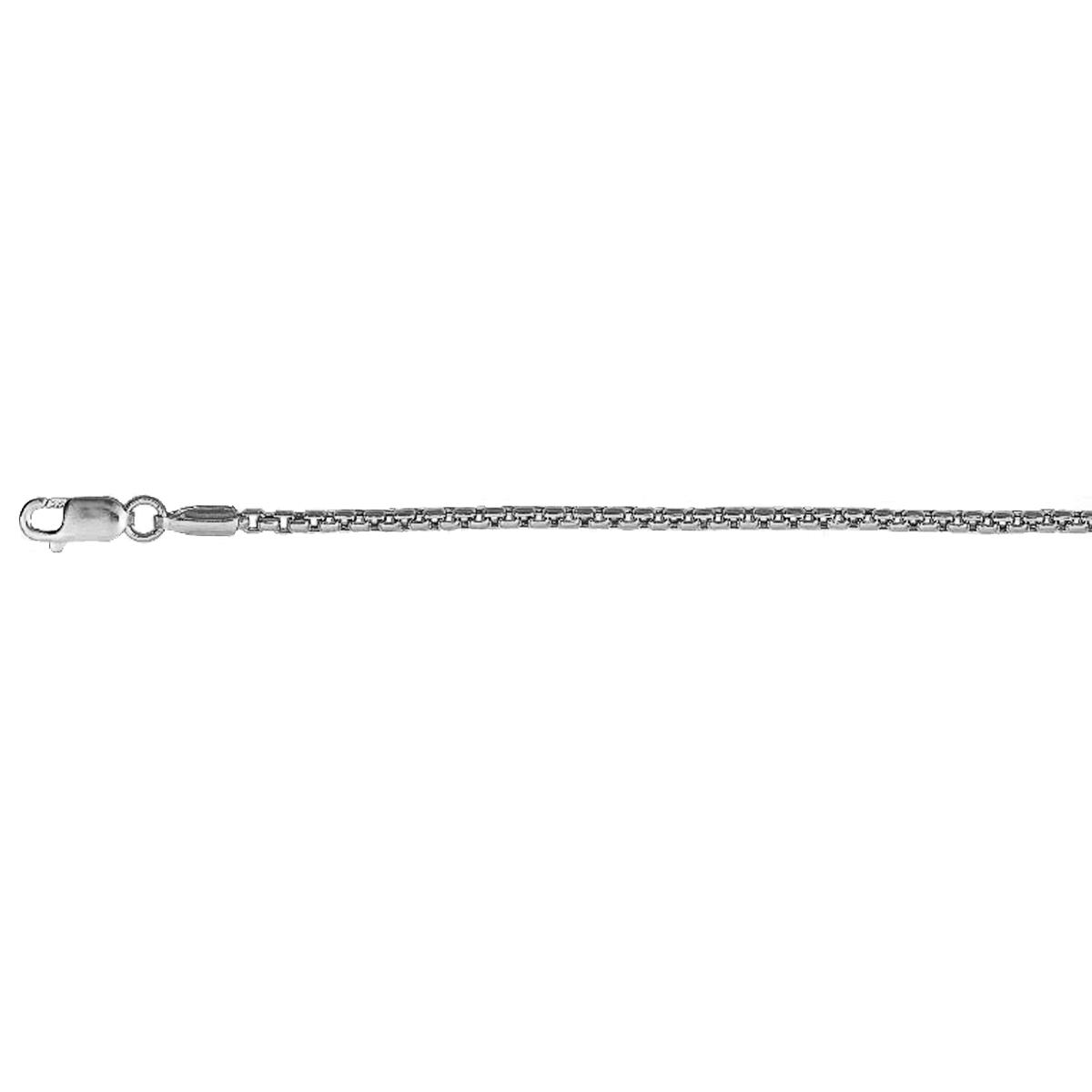 Sterling Silver 1.80mm 18" Hollow Round Box Rhodium Plated Chain