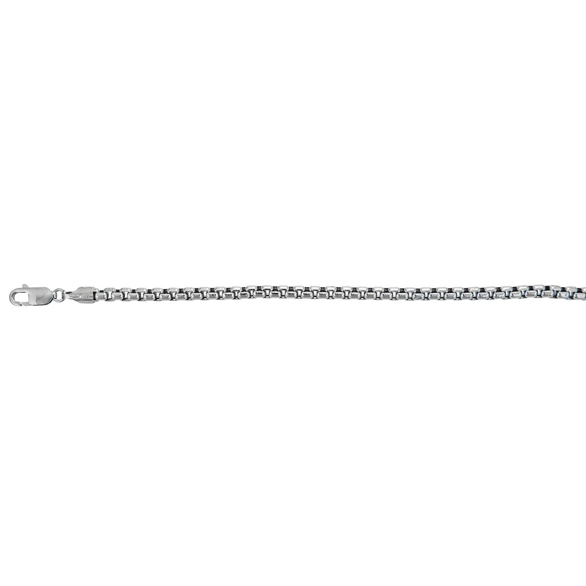 Sterling Silver 5.00mm 24" Hollow Round Box Rhodium Plated Chain