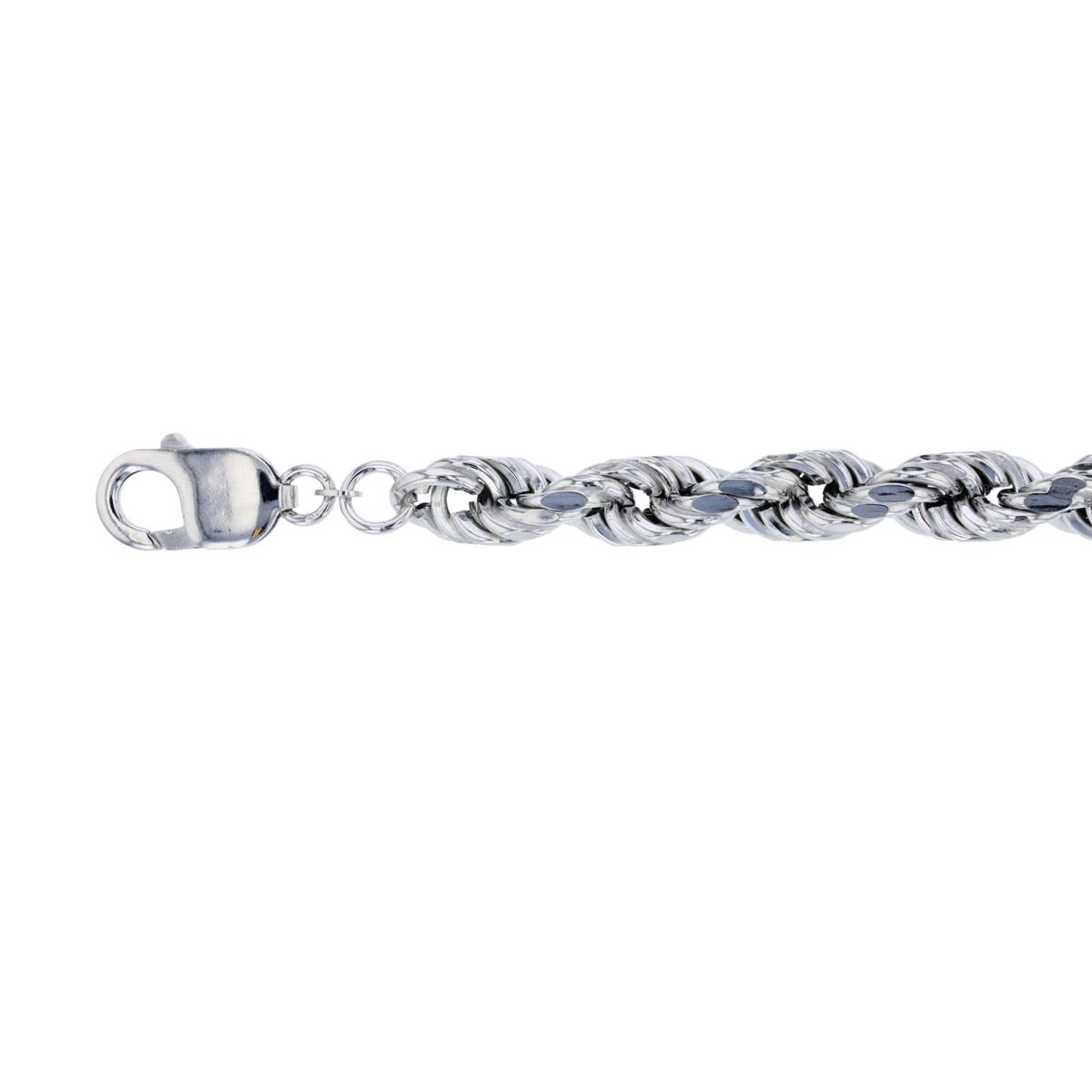 Sterling Silver Rhodium 8.00mm 18" Diamond Cut Rope Rhodium Plated Chain