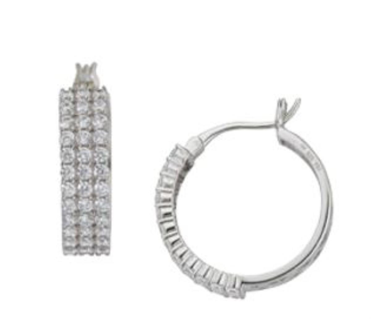 Sterling Silver 3 Row Pave Frontal Hoop