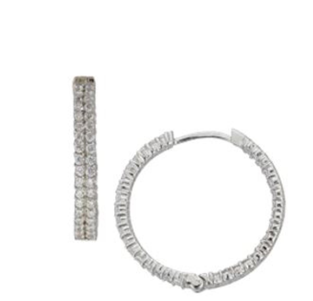 Sterling Silver Round 2 Row Inside Out CZ 4x25MM Hoop Earrings