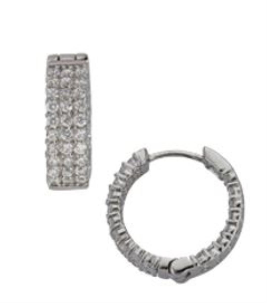 Sterling Silver 3 Row In & Out Pave Huggie