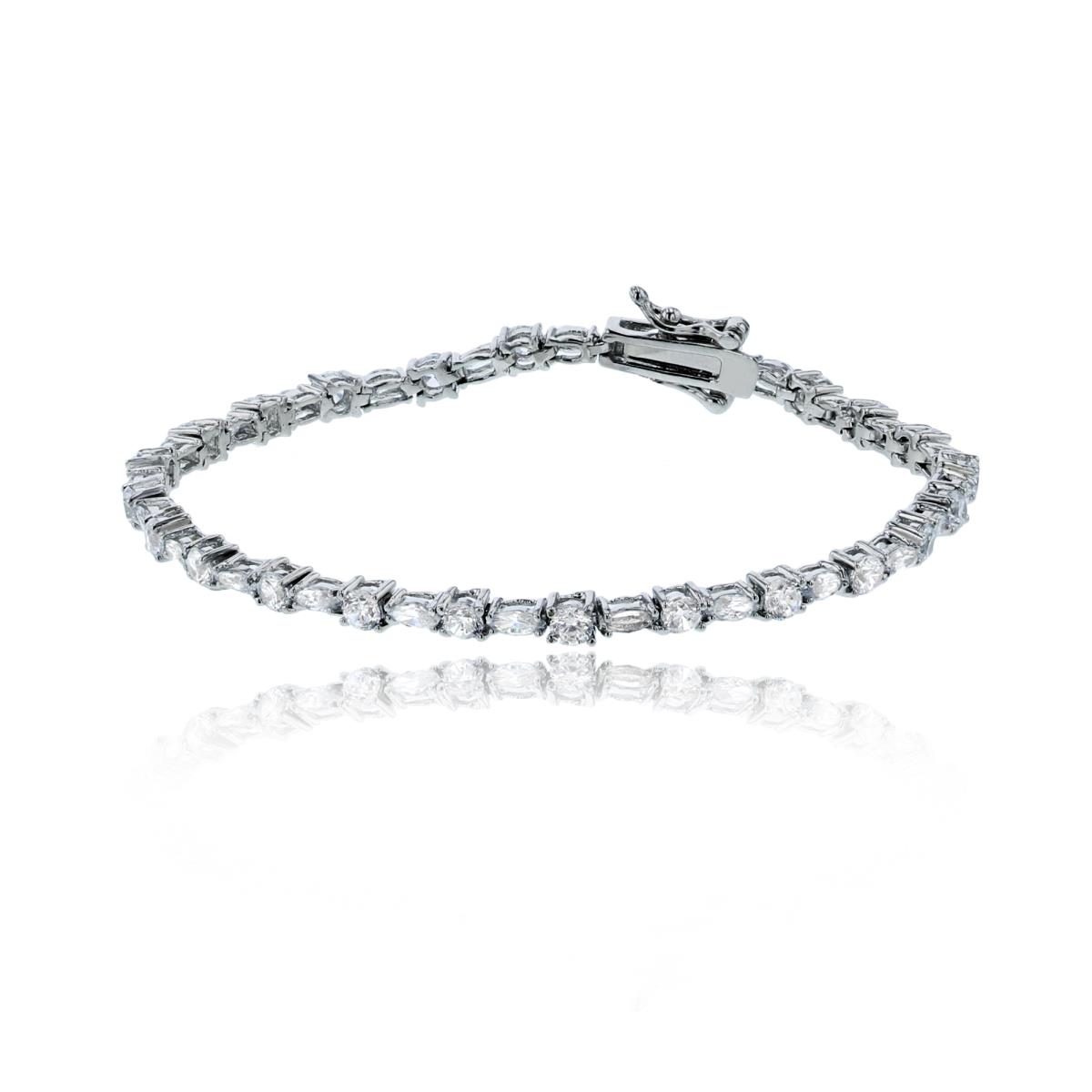 Sterling Silver Round & Marquise Tennis Bracelet