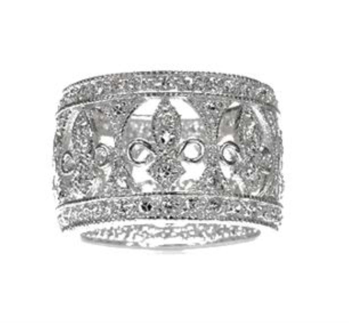 Sterling Silver Rhodium Fleur De Lis Eternity Ring