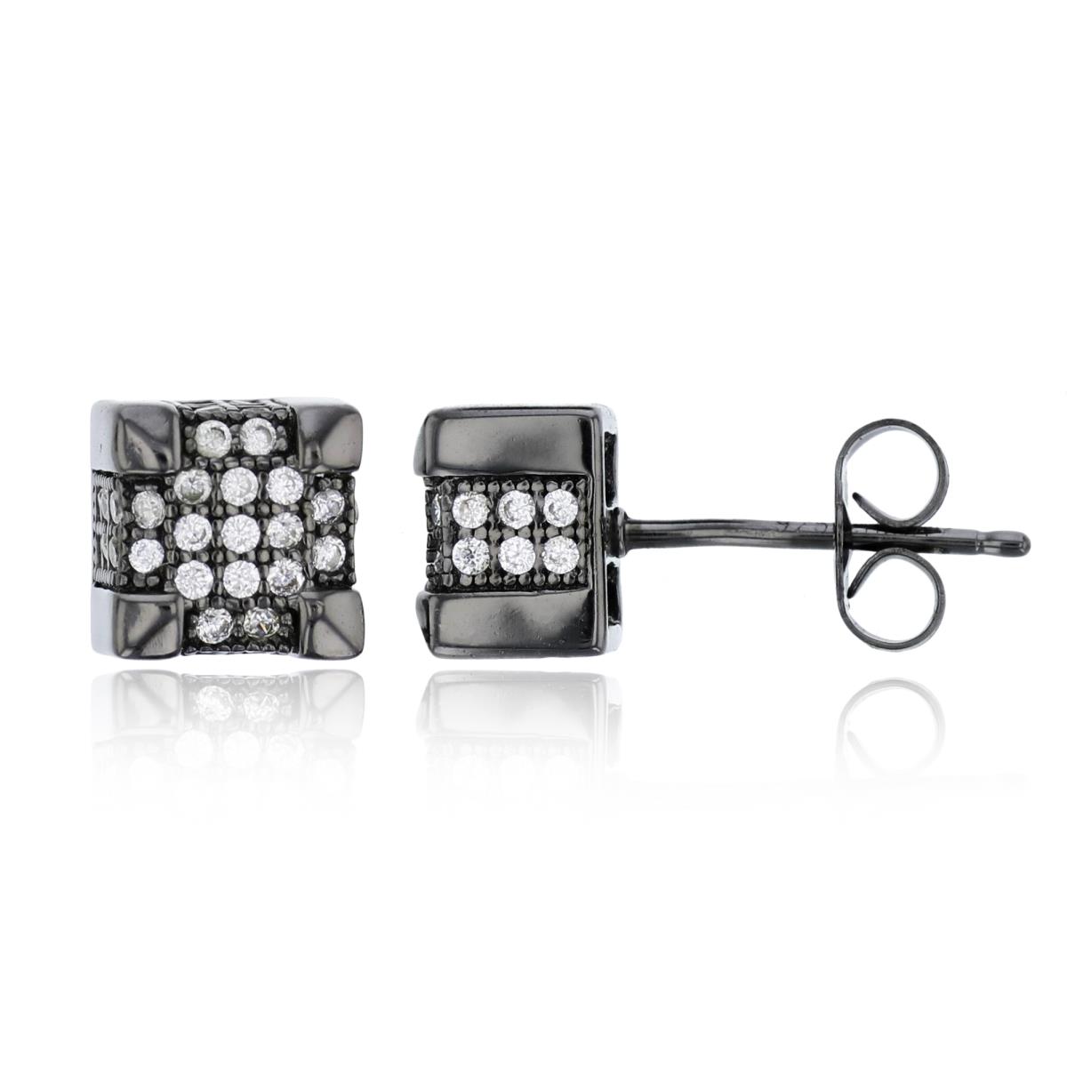 Sterling Silver Black 7x7mm 3D Square Stud Earring
