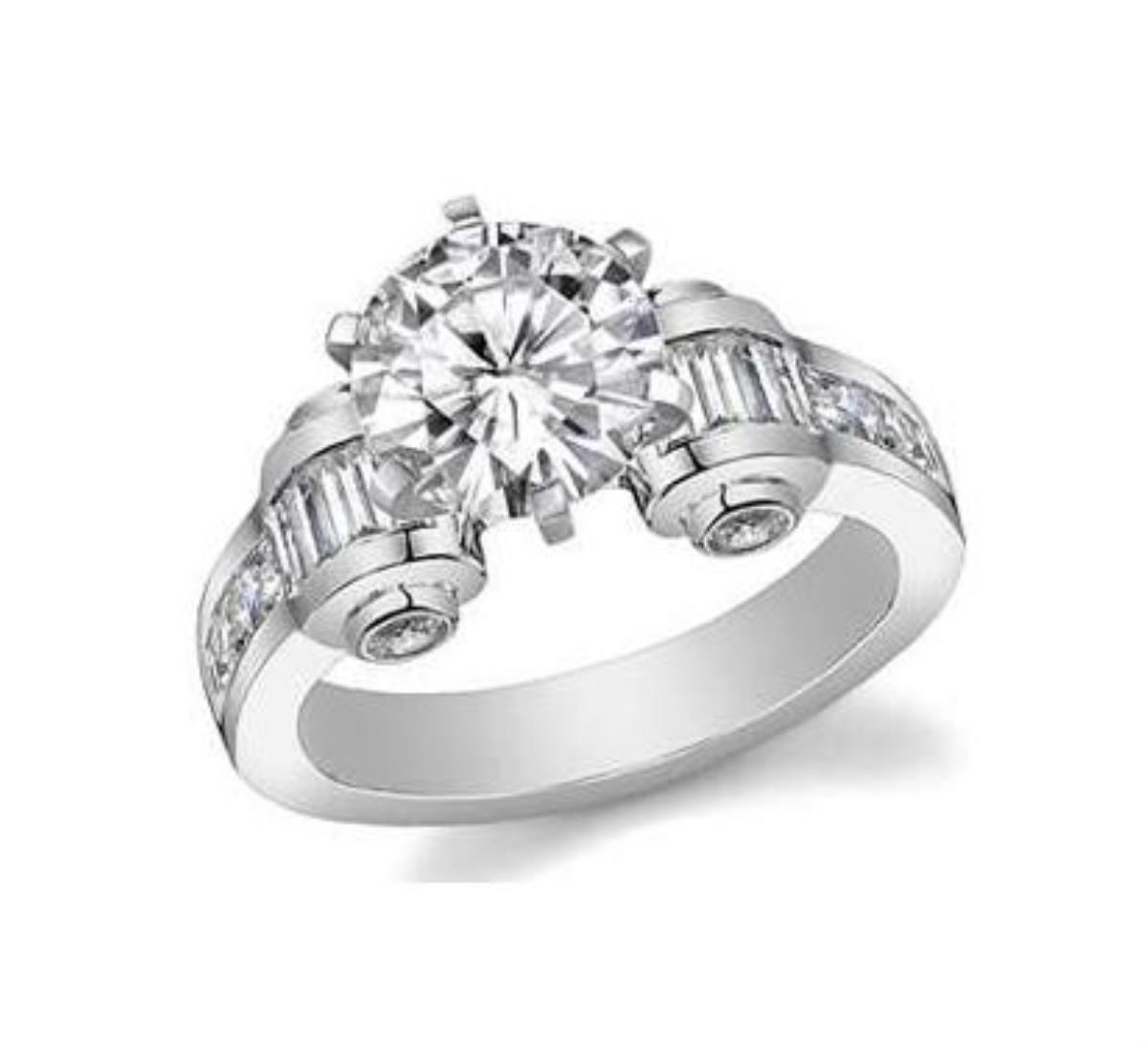 Sterling Silver Rhodium 10mm Round Cut Engagement Ring