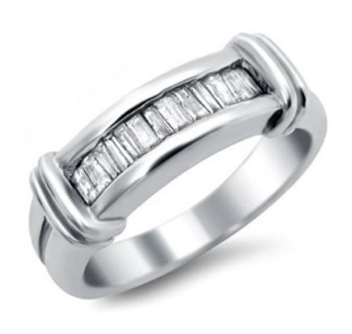Sterling Silver Channel Set Baguette Anniversary Ring