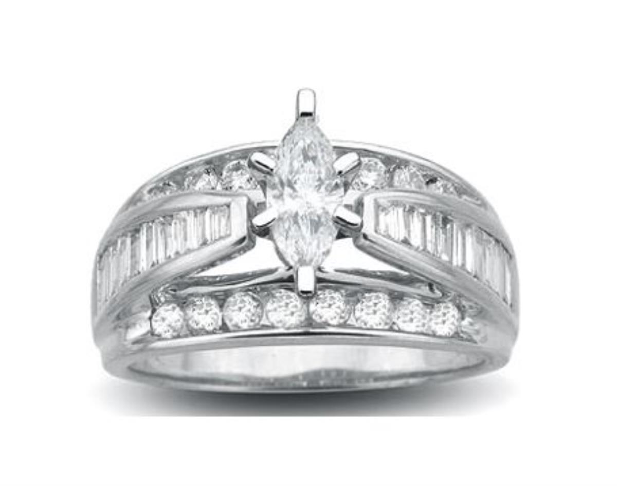 Sterling Silver Rhodium Marquise Cut Anniversary Ring