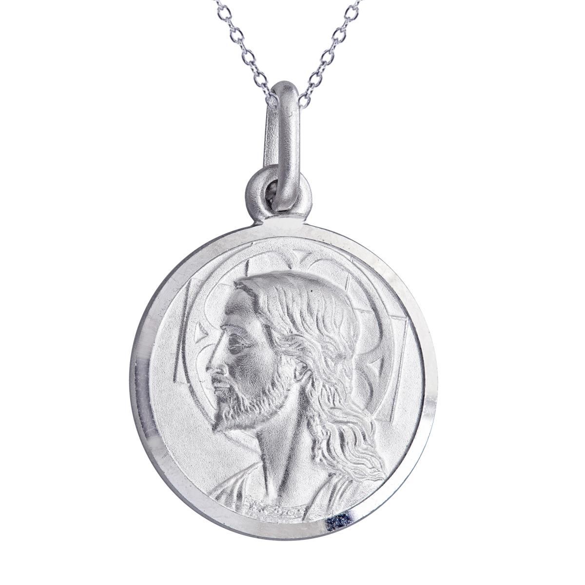 Sterling Silver Jesus Medal Necklace