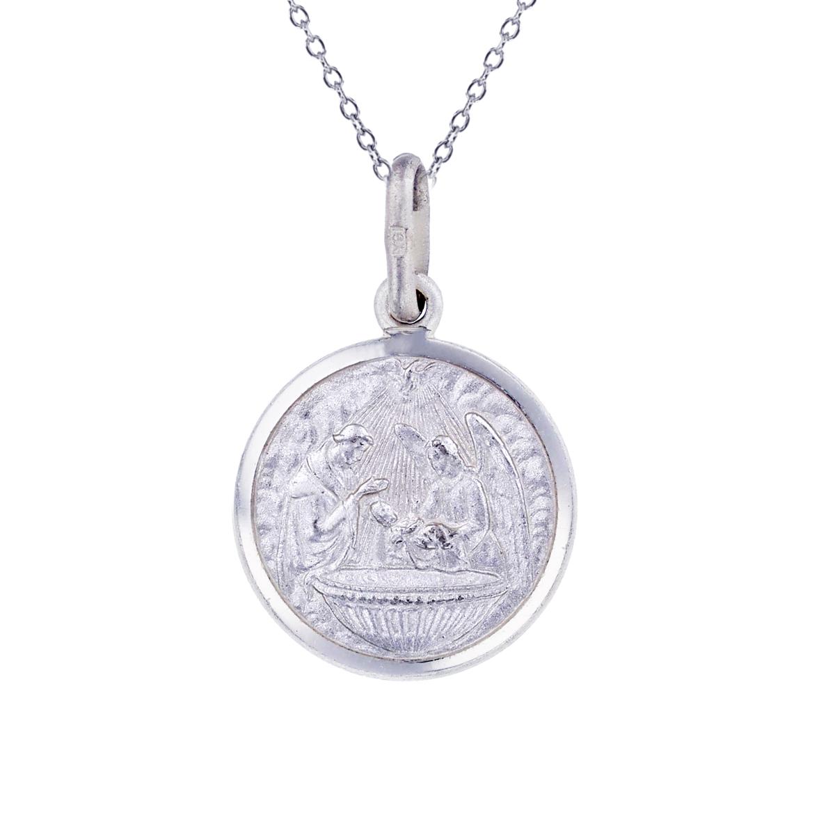 Sterling Silver Round Baptism Medal Necklace