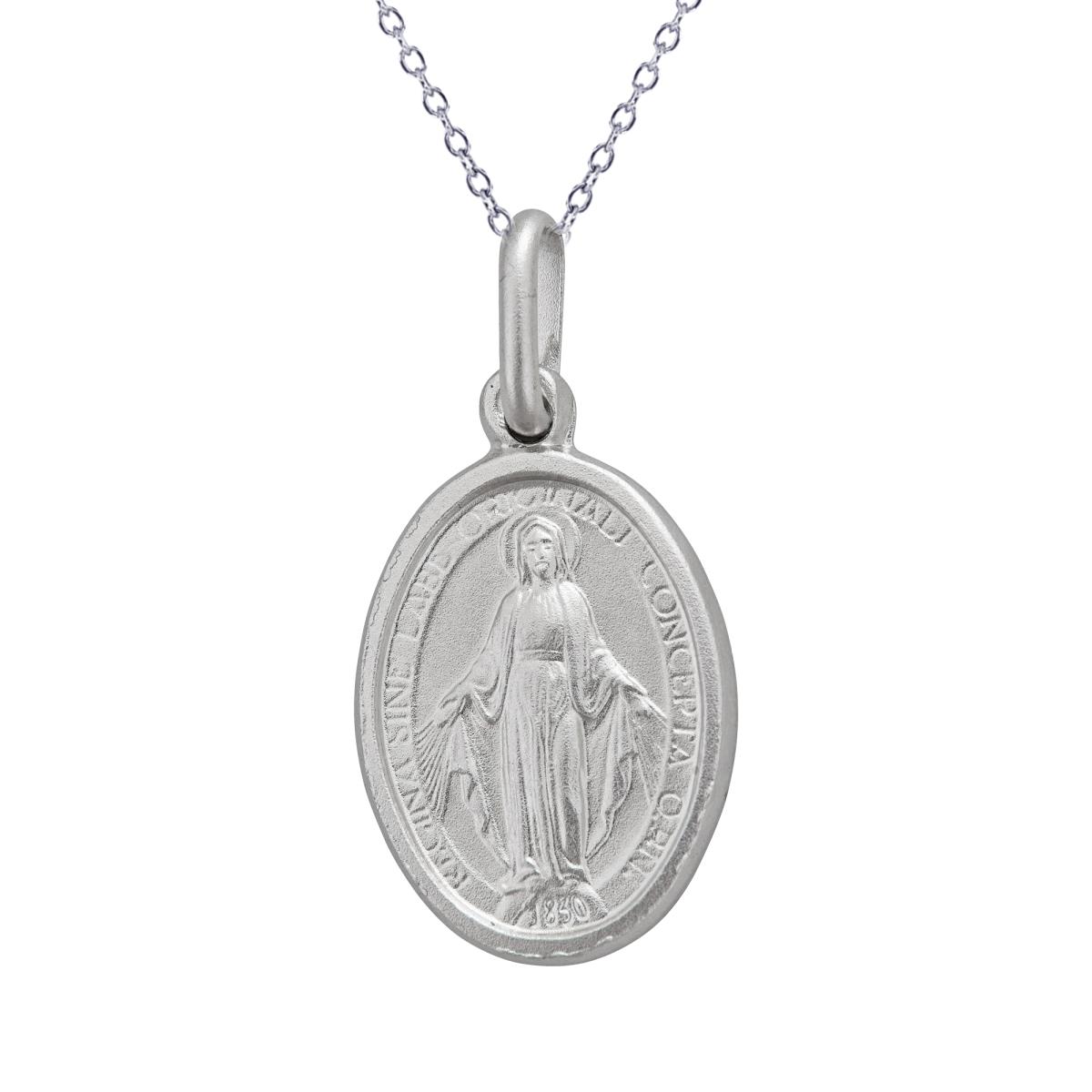 Sterling Silver Oval Virgin Mary Medal Necklace