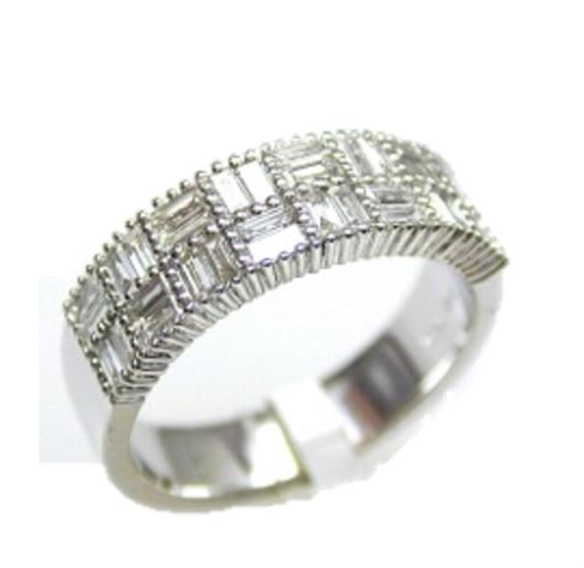 Sterling Silver Rhodium Checkered Baguette Anniversary Band Ring