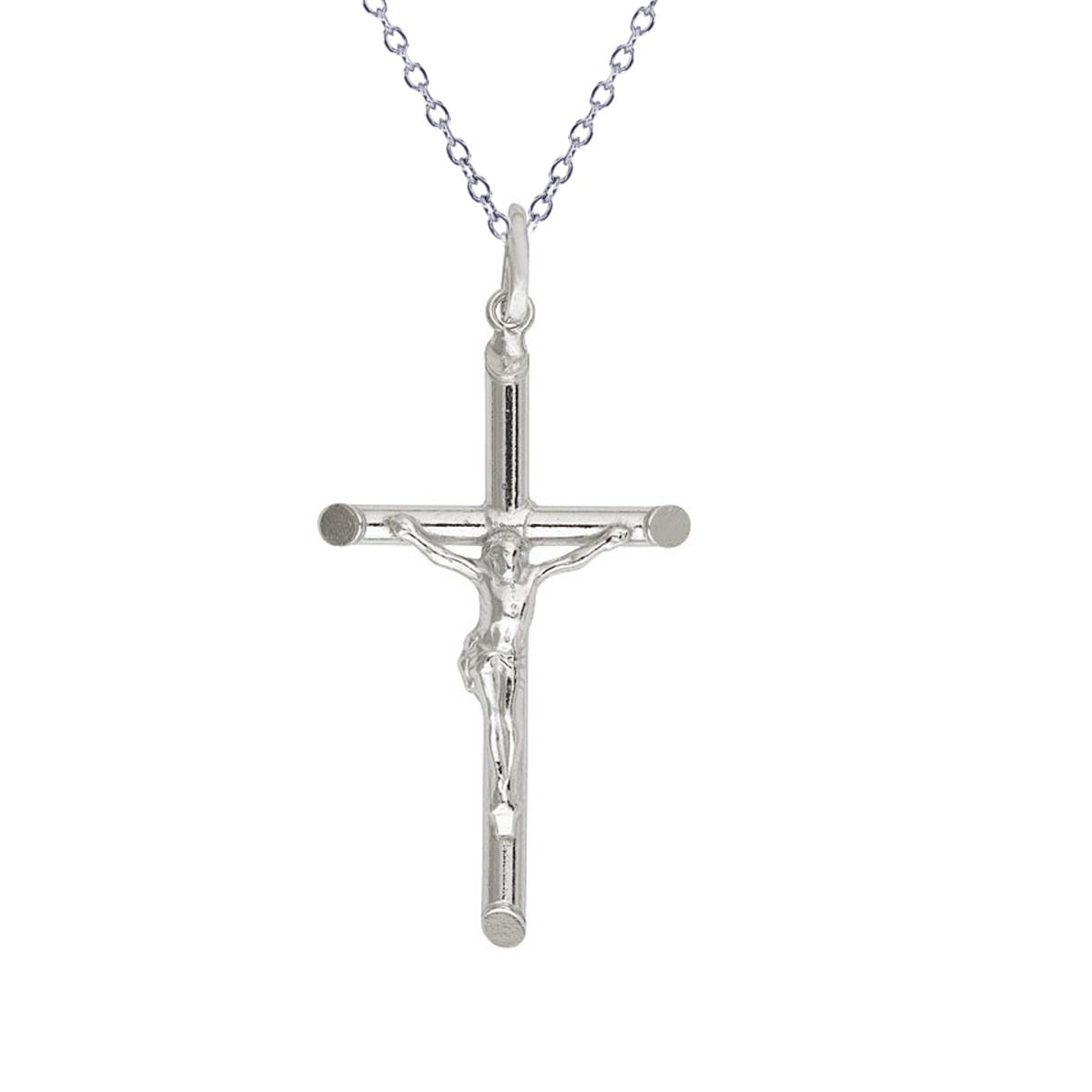 Sterling Silver Rhodium 1.50" Crucifix Necklace