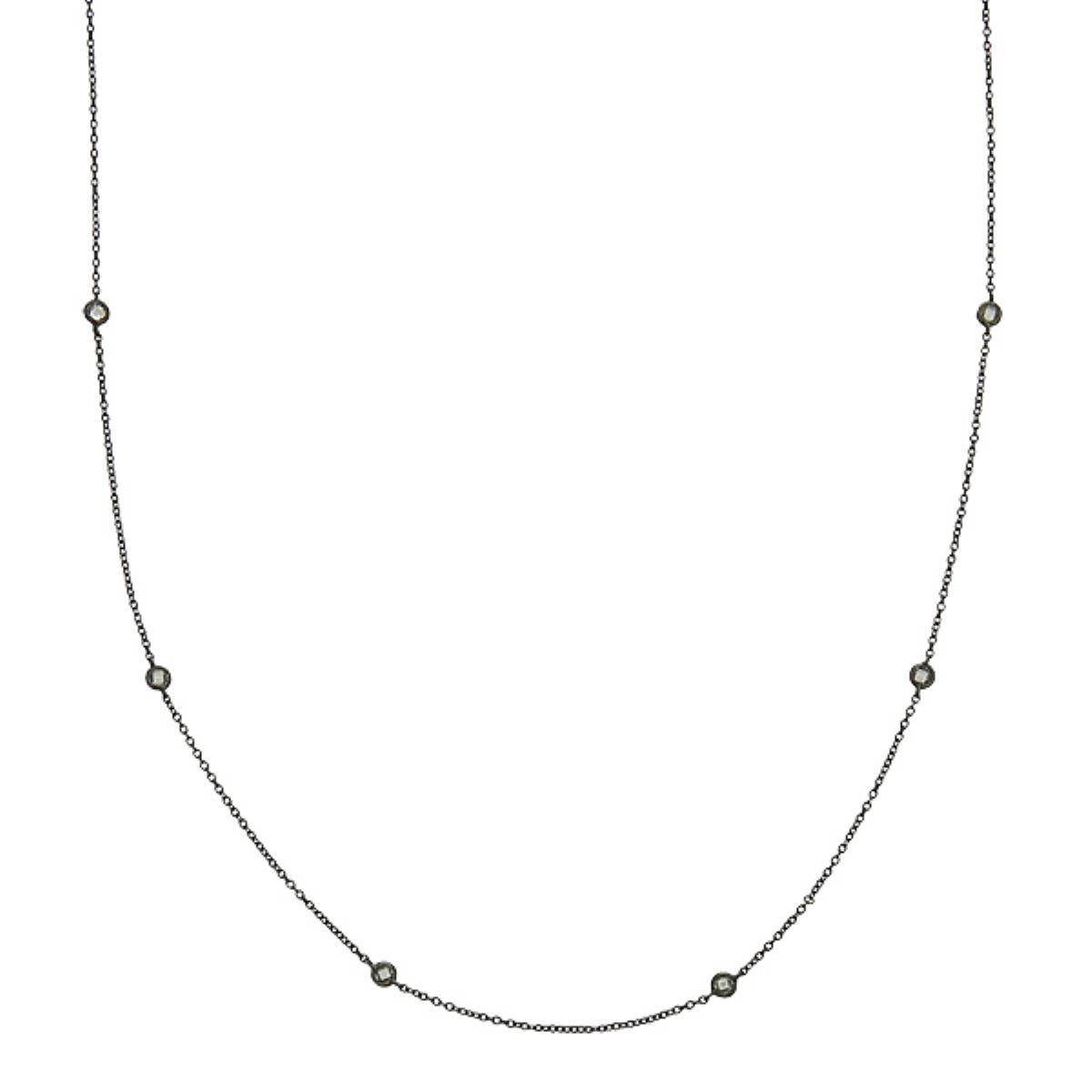 Sterling Silver Black Adjustable 16-18" Cubic Zirconia by the Yard Necklace