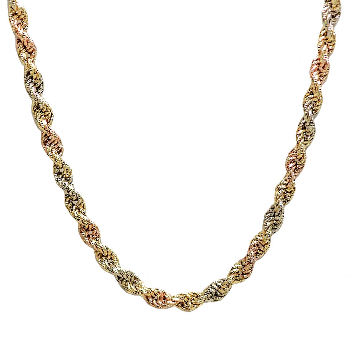 14K Gold Tricolor 7MM Textured DC Fancy Rope Necklace