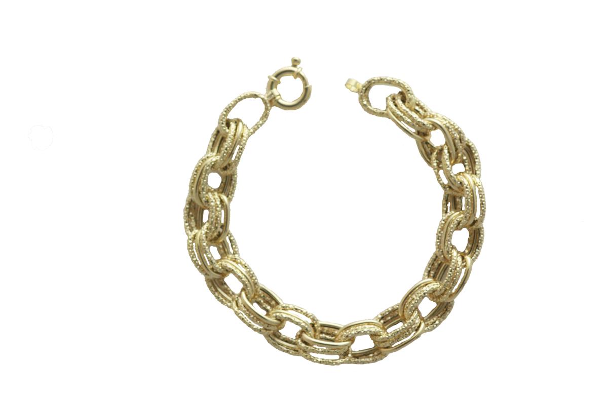 14K Yellow Gold Pol & Tex 10MM Triple Link Bracelet