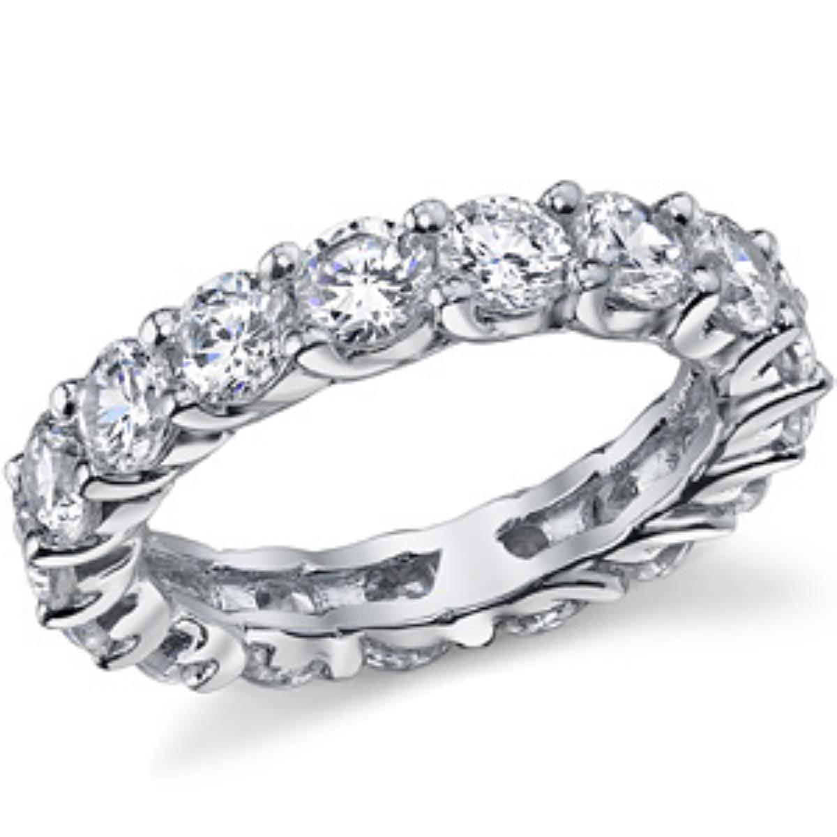 Sterling Silver Rhodium 4mm Round Cut Eternity Band Ring