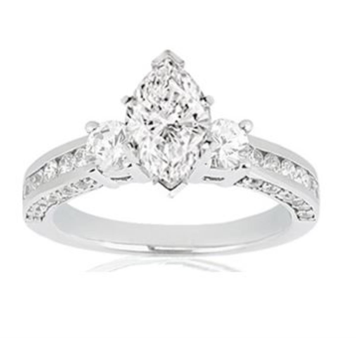 Sterling Silver Rhodium Marquise Cut Engagement Ring