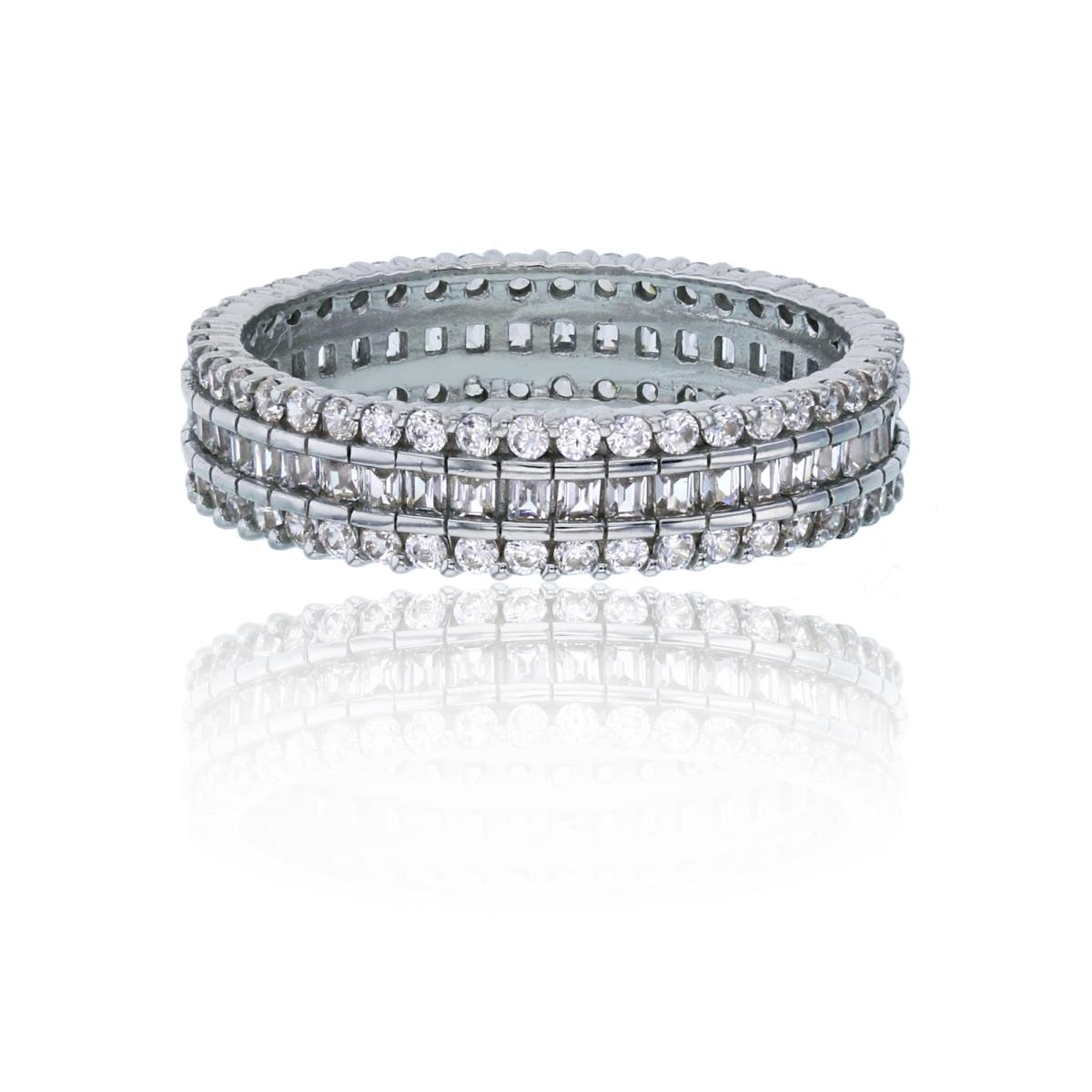Sterling Silver Rhodium Princess and Round Eternity Band Ring