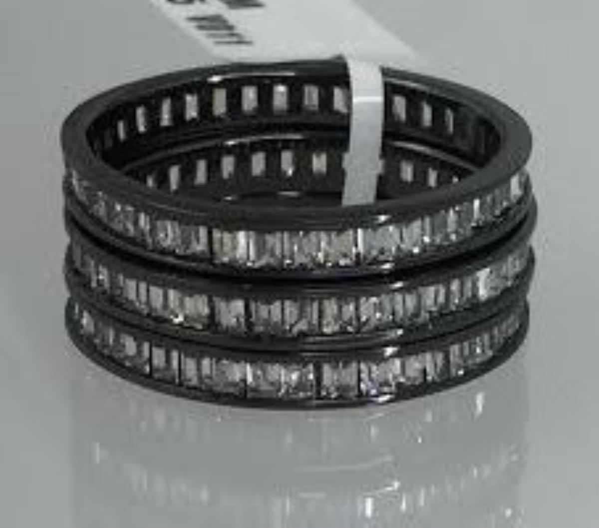 Sterling Silver Black Baguette Cut Stack Ring