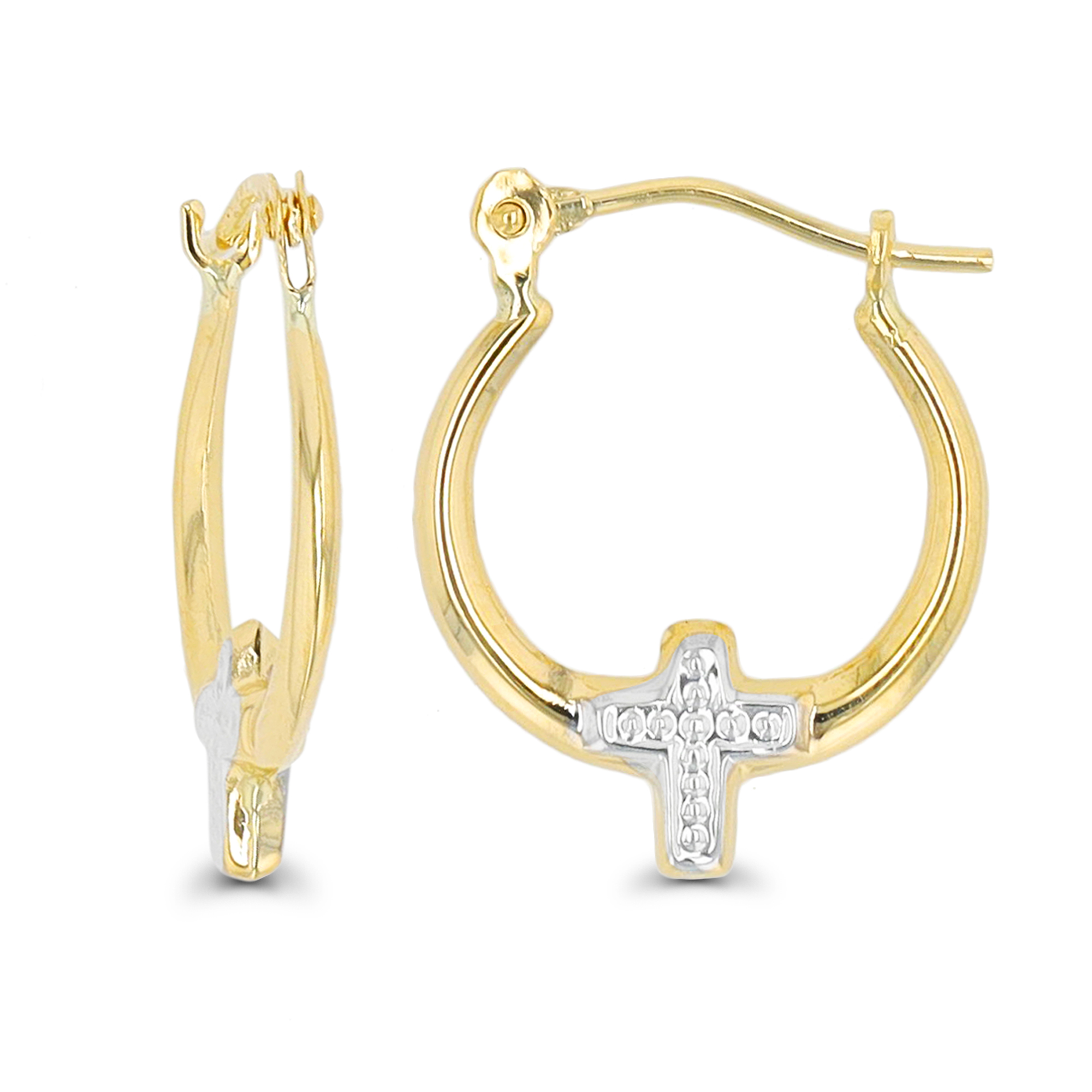 14K Gold Yellow & White Cross Hoop Earrings