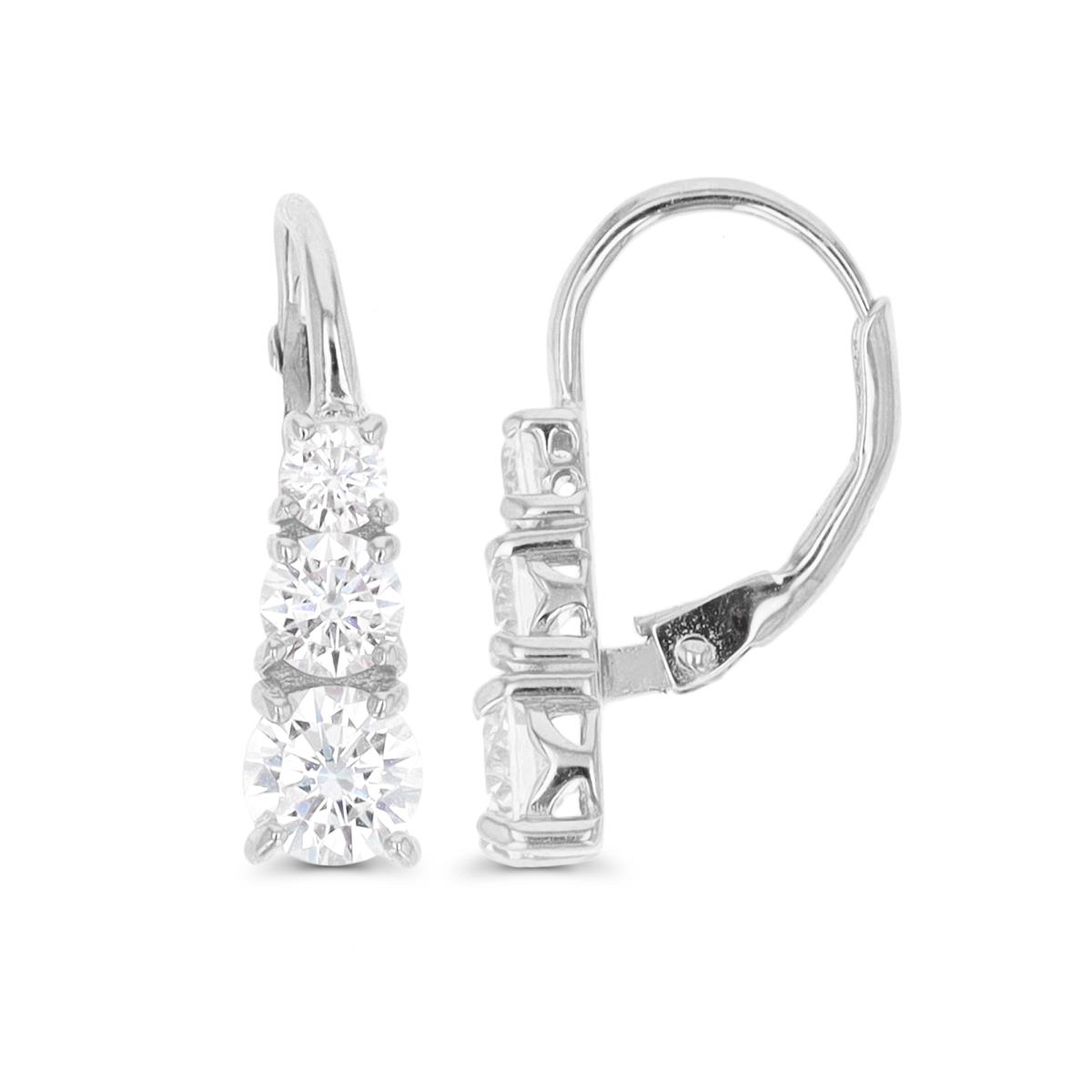 Sterling Silver Rhodium Polished 3-Stone Graduted Lever Back Earring