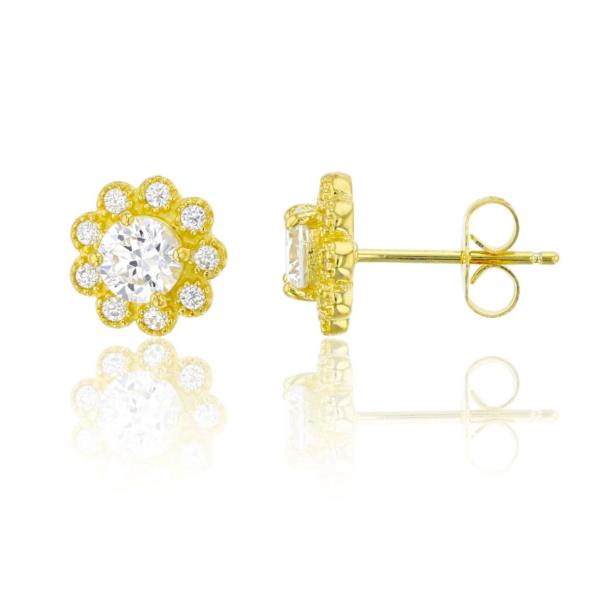 Sterling Silver Yellow 9mm Round Flower Stud