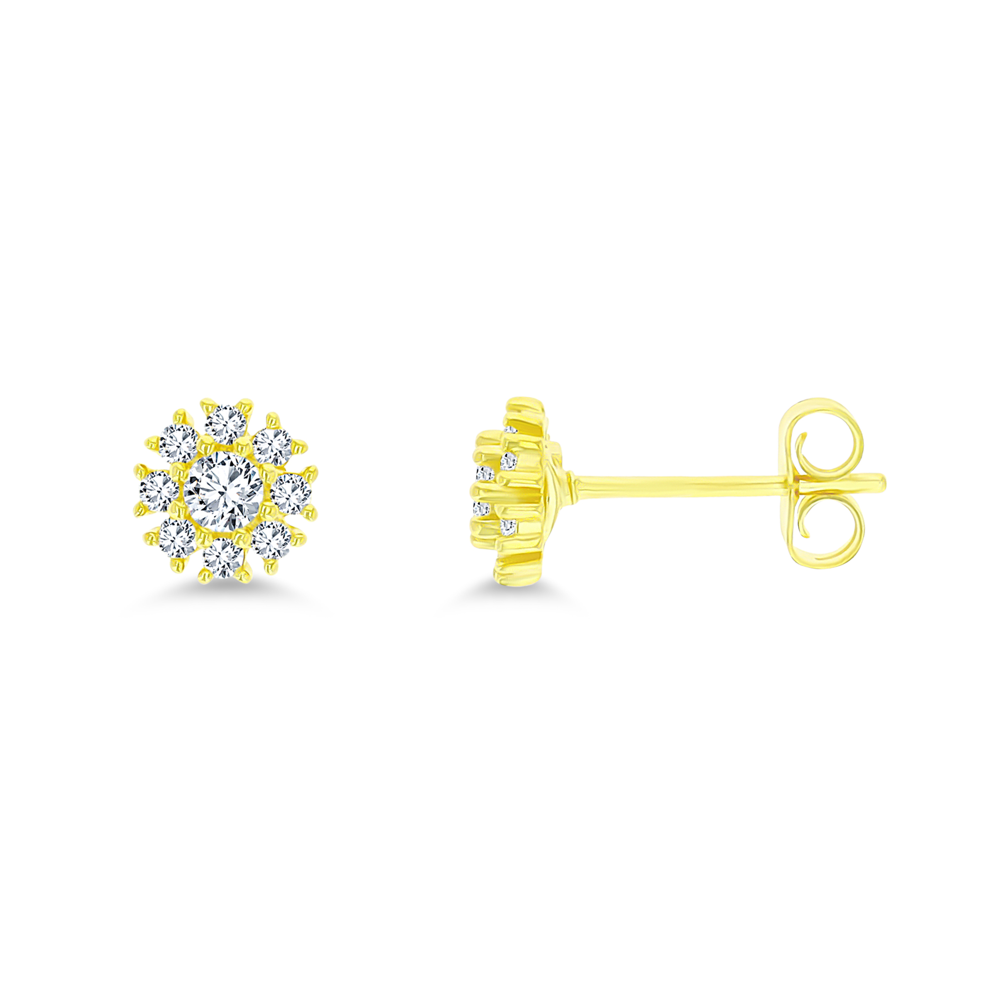 Sterling Silver Yellow 3mm Round Pave 7mm Stud Earring