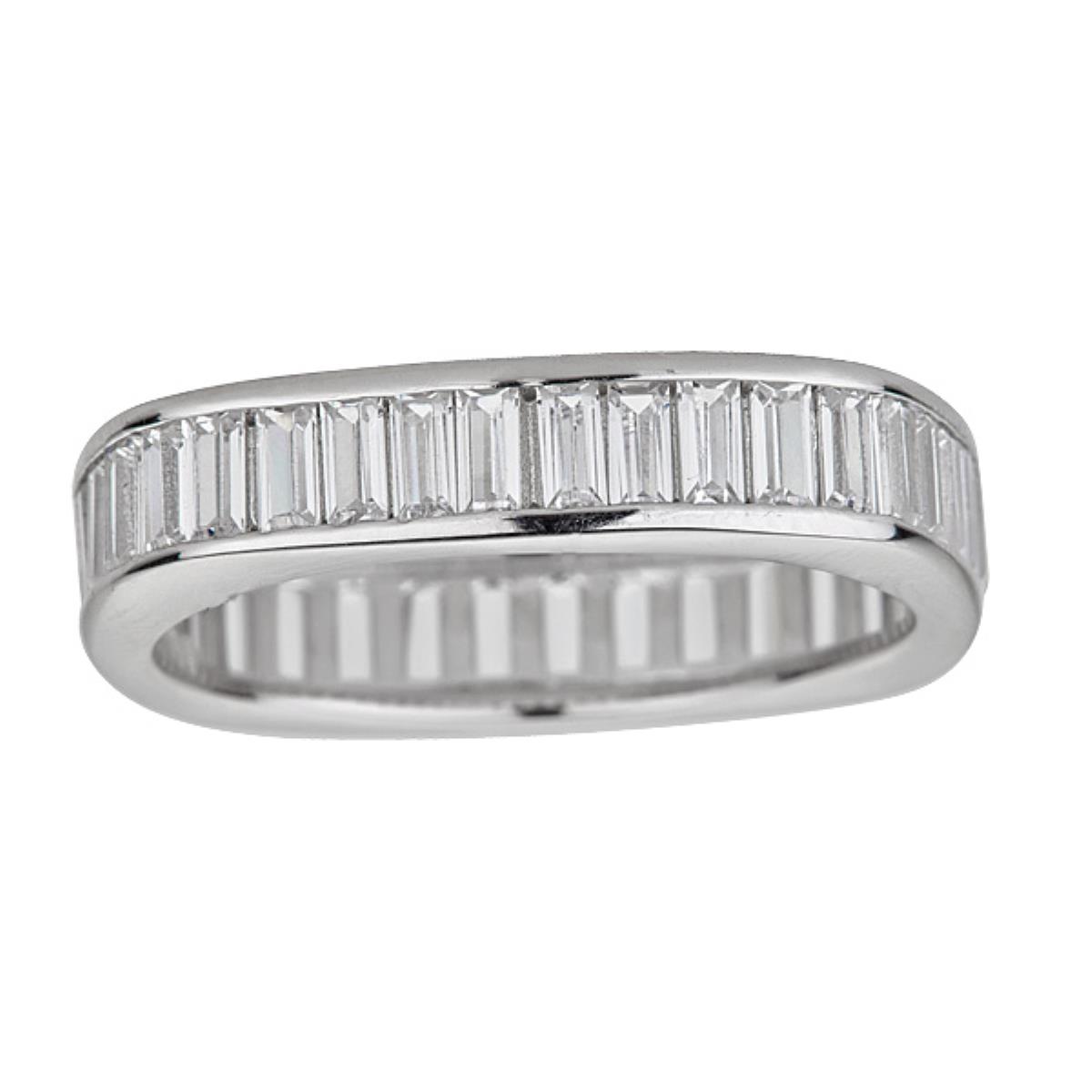 Sterling Silver Rhodium Baguette Cut Square Eternity Ring