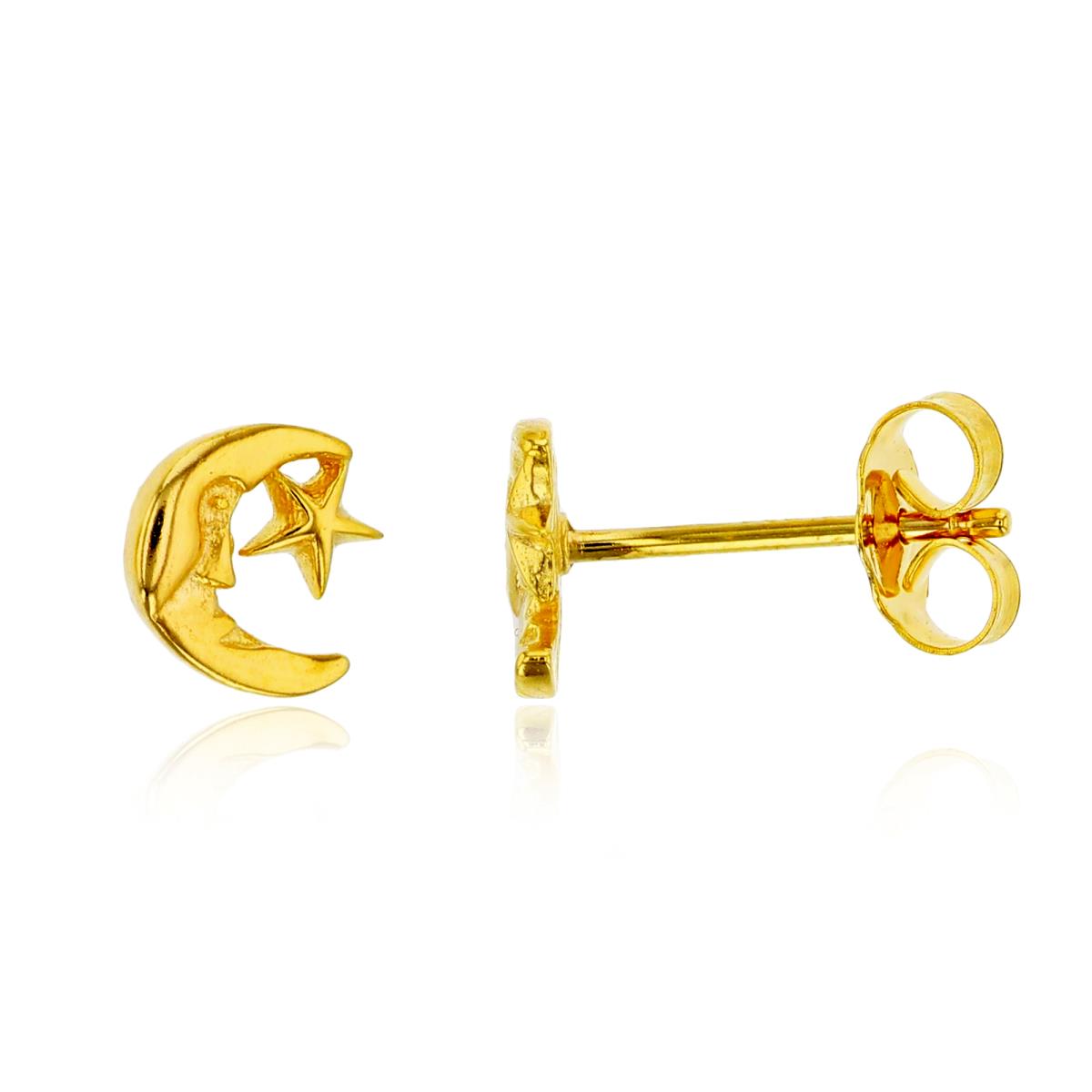 Sterling Silver Yellow Moon & Star Stud