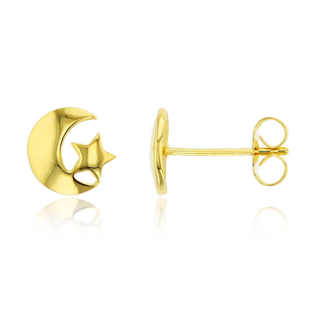 Sterling Silver Yellow Moon & Star Stud