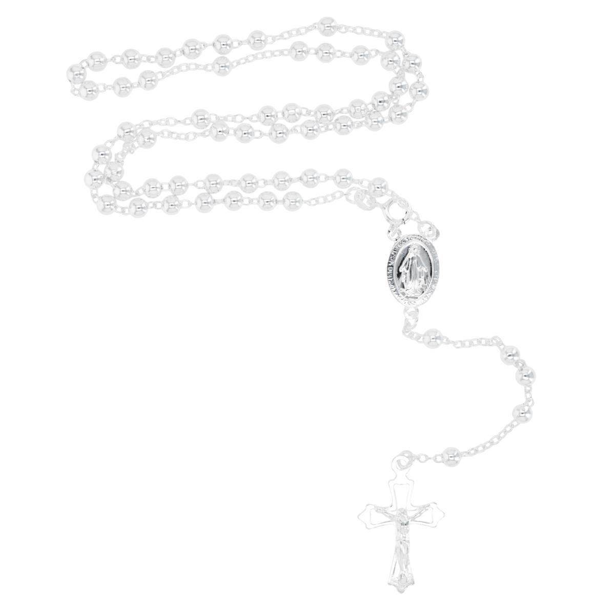 Sterling Silver Silver Plated 4MM Rosary Necklace