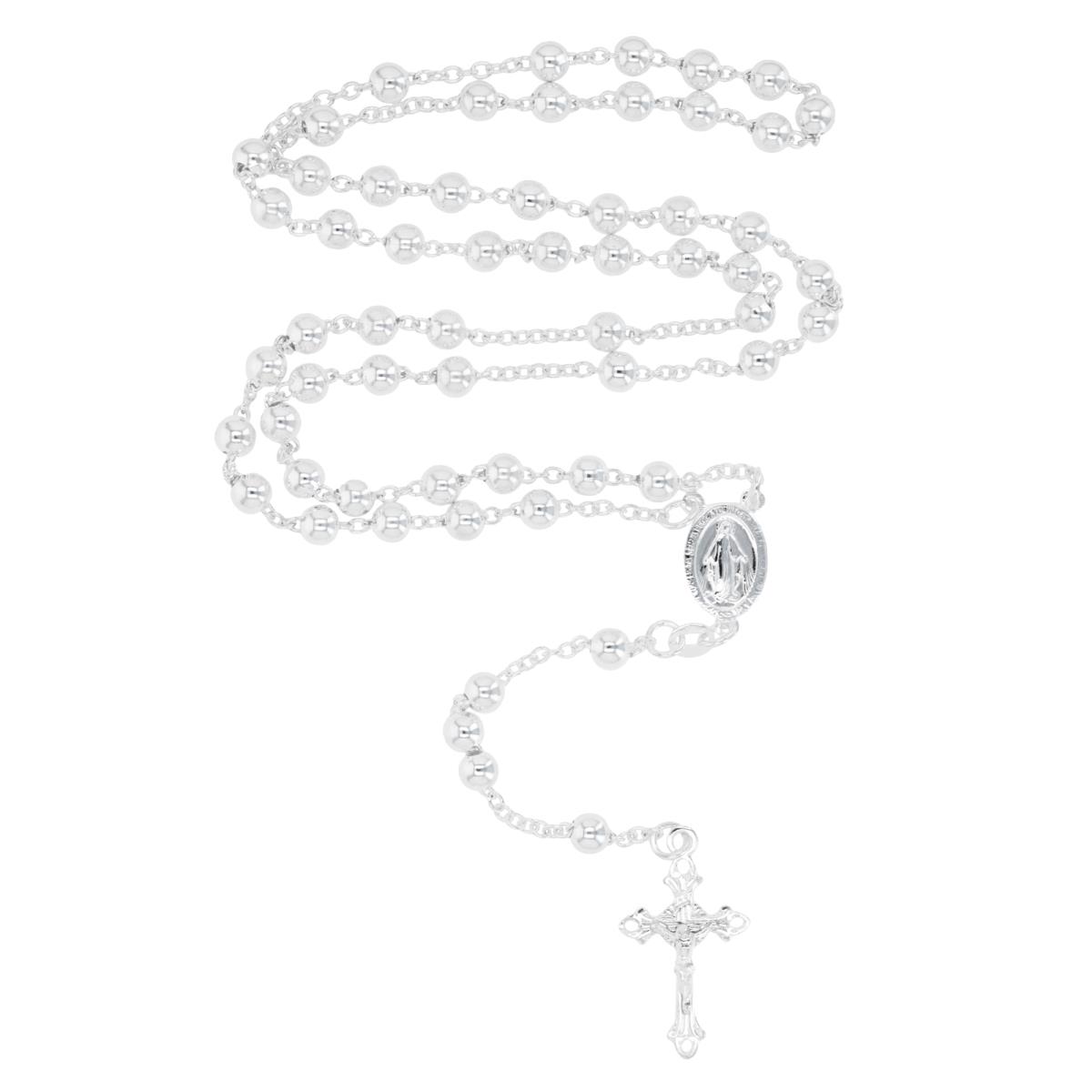 Sterling Silver 5MM 26" Rosary Necklace