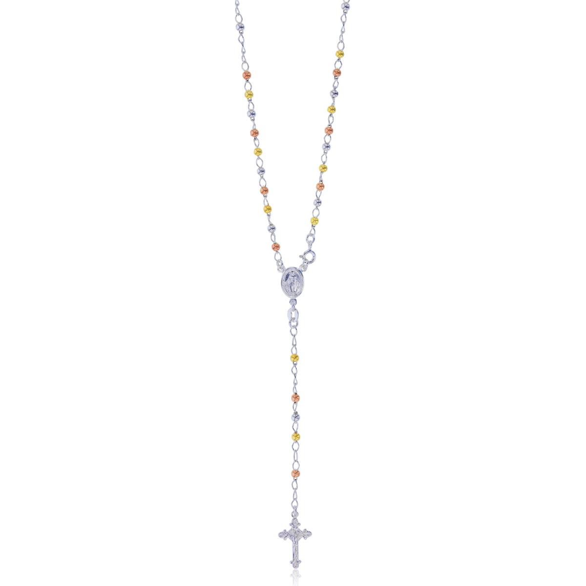 Sterling Silver Tricolor 3MM 18" Rosary Necklace
