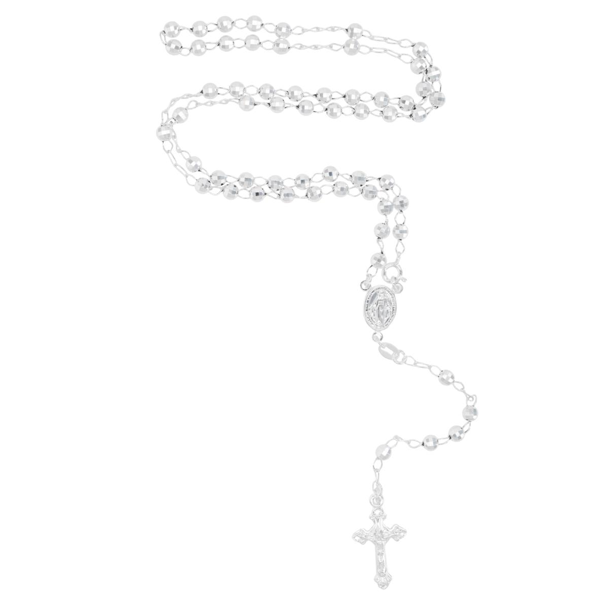 Sterling Silver Diamond Cut 4MM 18" Rosary Necklace