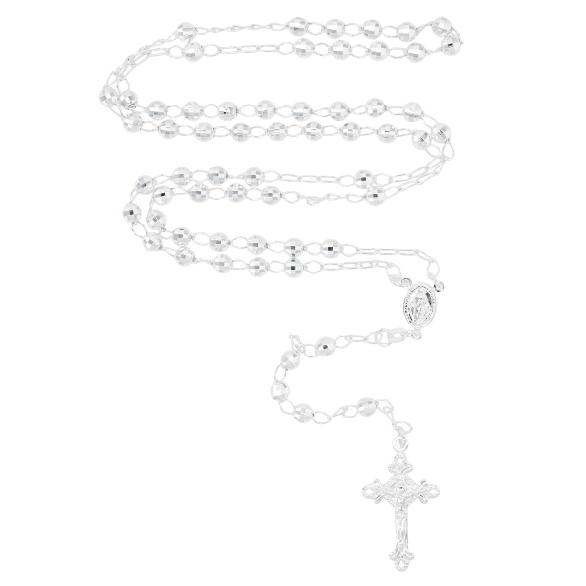Sterling Silver Diamond Cut 5MM 26" Rosary Necklace