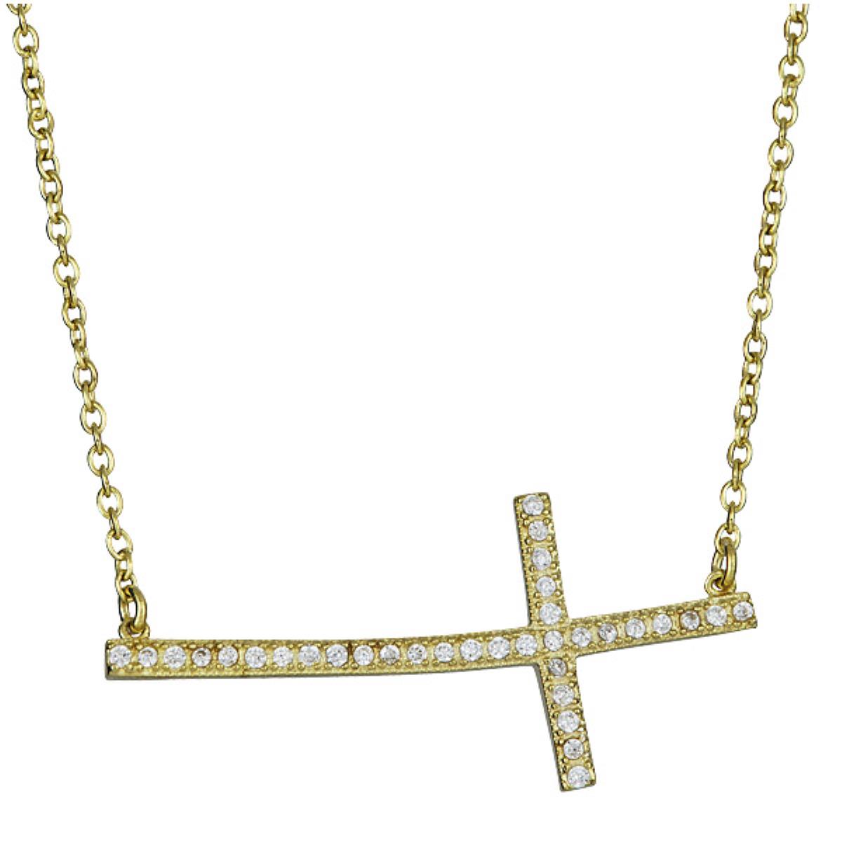 Sterling Silver Yellow Sideways Curved Cross Necklace