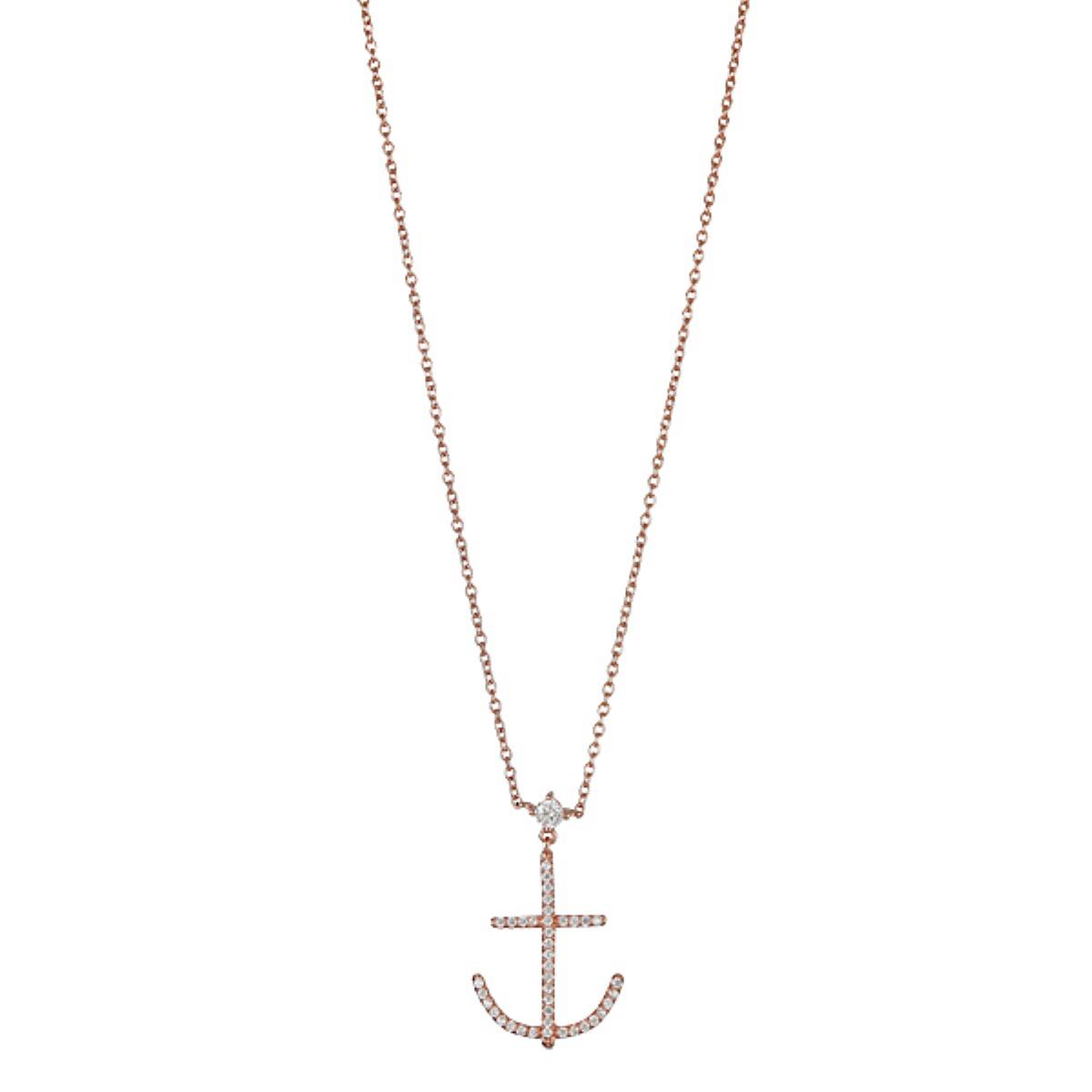 Sterling Silver Rose Anchor Necklace