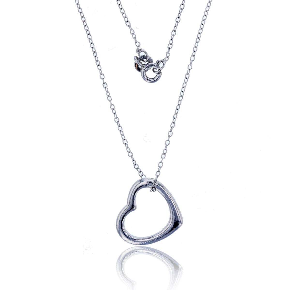 Sterling Silver Rhodium High Polished Open Heart 18" Necklace